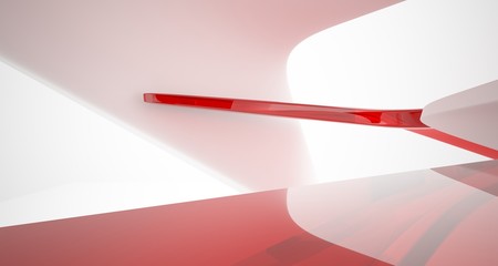 Abstract smooth architectural white and glass gradient color interior of a minimalist house with large windows. 3D illustration and rendering.