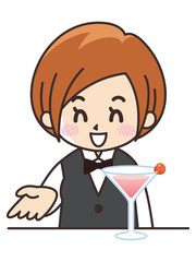 バーテンダーの女性とカクテル