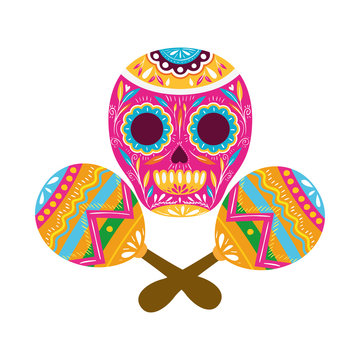 mexican skull with maraca isolated icon