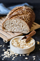 Fresh bread with oats flakes