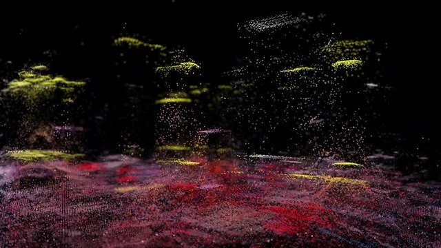 Digital particles of the city ruins scan, Technology abstract background concept