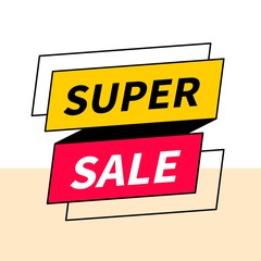 Super sale, vector simple flat banner template isolated on light background.