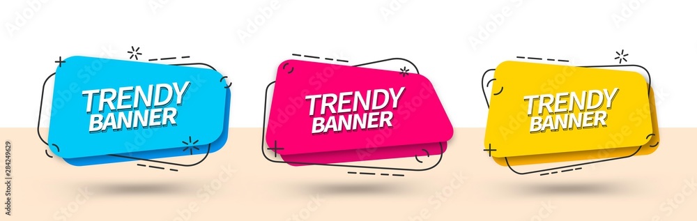 Poster Modern set of abstract banners square shape. Vector bright template banners. Template ready for use in web or print design.