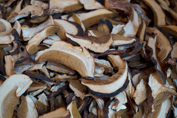 Image of dried porcini mushrooms. Traditional Russian food.