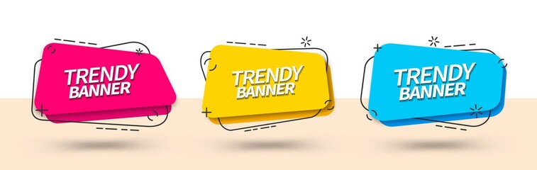Bright banners of different colors isolated on light background.