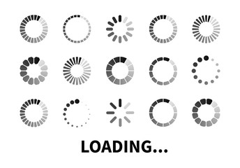 Loading icon set isolated on white background. Vector loader icons for use in web design, app, interface and game. Load flat sign, symbol.