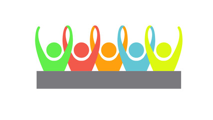 Silhouette of group happy business team making high hands