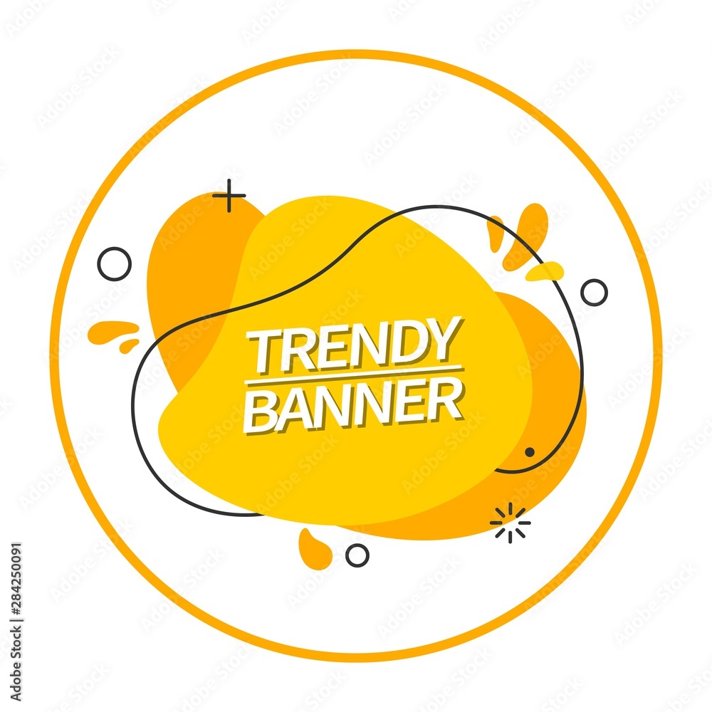 Poster Trendy bright abstract banner yellow color. Vector banner in the style of memphis. Template ready for use in web or print design.