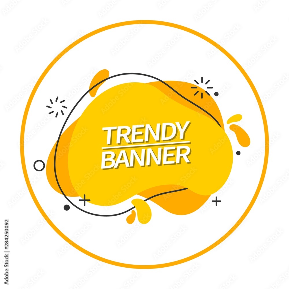 Poster Yellow banner liquid shape. Trendy bright abstract banner. Template ready for use in web or print design.