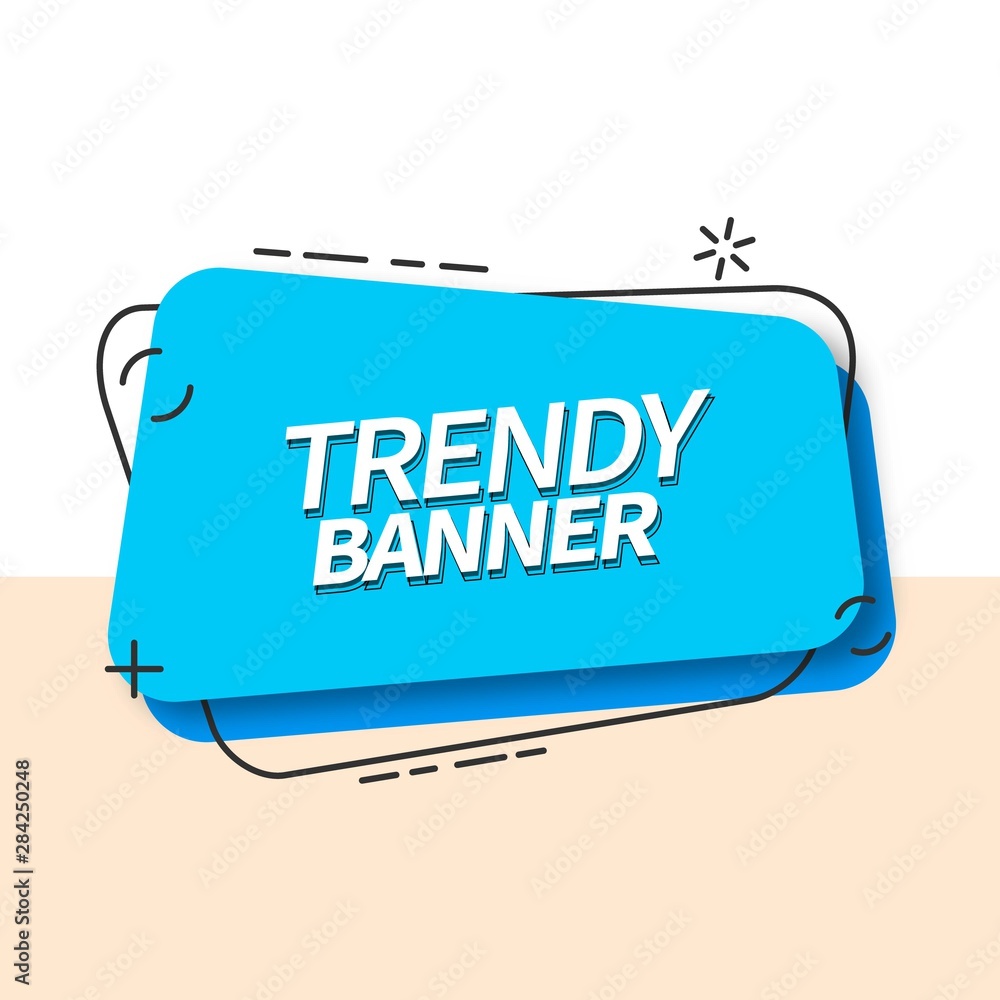 Poster Bright abstract sky blue banner square shape in Memphis style. Vector template banner. Template ready for use in web or print design.
