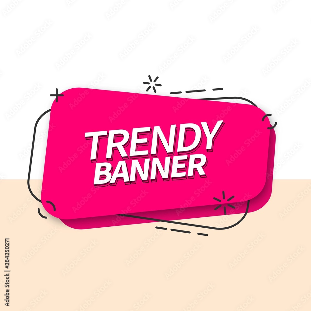 Poster Bright abstract red banner square shape in Memphis style. Template ready for use in web or print design.