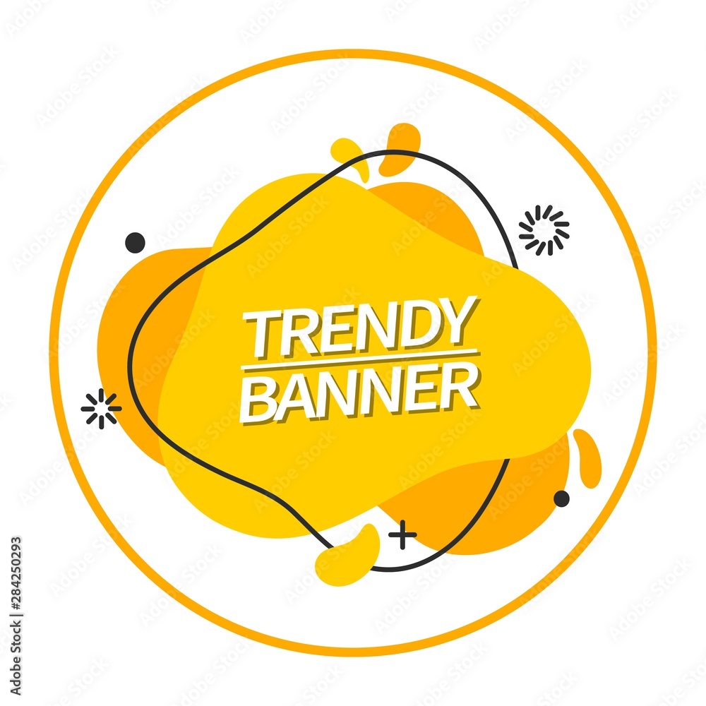 Poster Trendy bright abstract banner yellow color. Vector banner in the style of memphis. Template ready for use in web or print design.