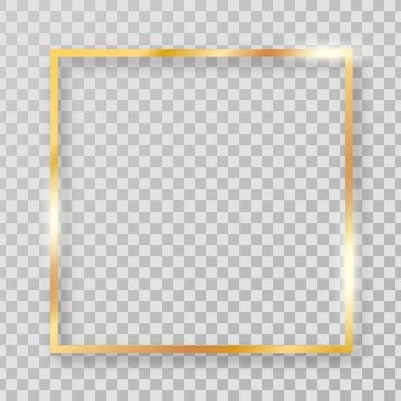 Square Golden Clipart Frame For Decorations. Vector Golden Realistic Rectangle Border.