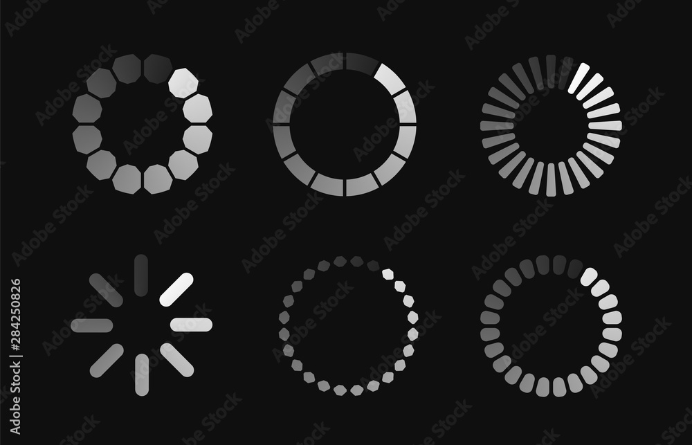 Poster Vector load icons. Circle website buffer loader or preloader. Vector download or upload status icons.