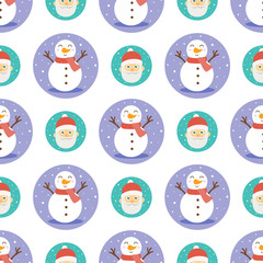 Snowmen and Santa Claus seamless background.
