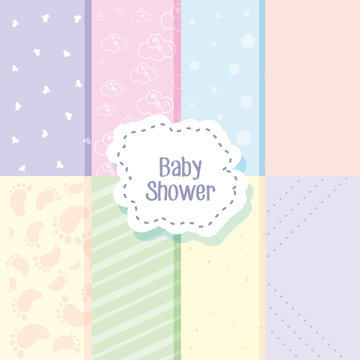 baby shower card with pattern of footprints and clouds