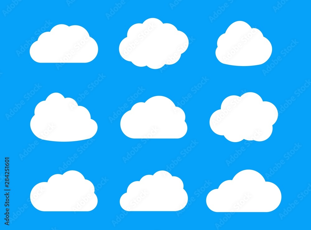 Poster Vector cloud icons isolated on blue background. Ready cloud forms.