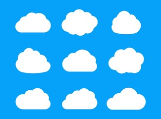 Vector cloud icons isolated on blue background. Ready cloud forms.