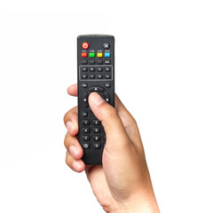 Hand holding remote.