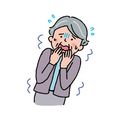 おびえる　シニア　女性　認知症　症状　イラスト