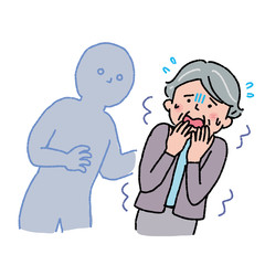 おびえる　シニア　女性　認知症　症状　イラスト