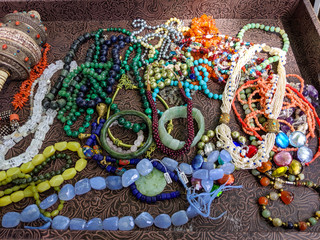Vintage jewelry for sale at the Burkliplatz flea market, Zurich, Switzerland