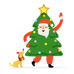 Santa Claus and dog illustration.