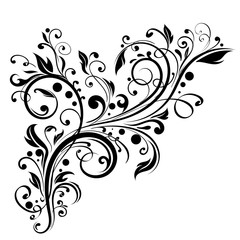 Black floral branch. Decorative filigree design