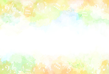 音符と秋のイメージ背景（水彩タッチ）