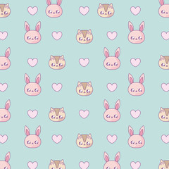 pattern of heads rabbits and cats baby kawaii style