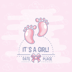 it is a girl baby shower card with footprint