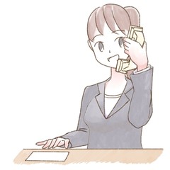 水彩 人物 デスクワーク 女性