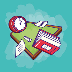 board school with clock and book