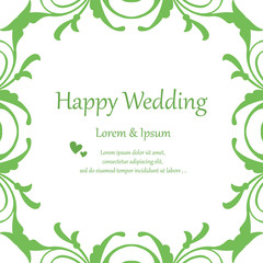 Vintage card happy wedding, texture elegant flower frame. Vector