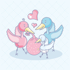 cute group of storks with hearts