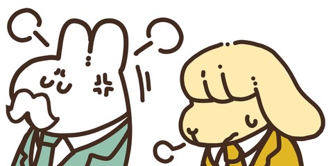 社長うさぎを怒らせてしまい意気消沈な部下うさぎ