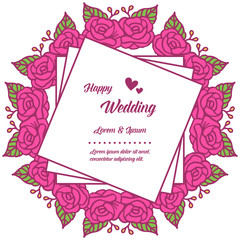 Design of card happy wedding, pink floral pattern, seamless frame. Vector