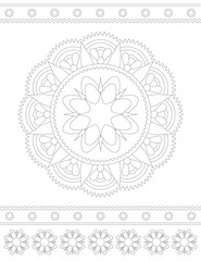 Ethnic mandala, Botanical border in letter format. Round, floral ornament of leaves, flowers isolated on a white background.