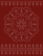 Openwork circle, mandala in Oriental style isolated on a dark Burgundy background. Round ornament