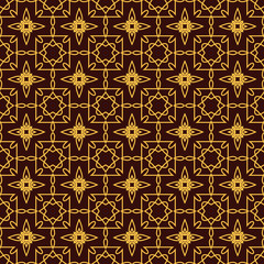 Vector, seamless, abstract ornament: yellow patterns on dark brown background
