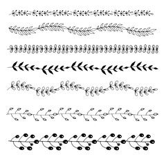 Fototapeta premium Floral ornament seamless dividers. Hand drawn decoration, sketch borders set.