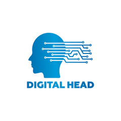 Digital Head Logo Template Design Vector, Emblem, Design Concept, Creative Symbol, Icon