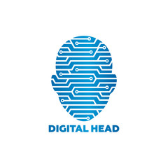 Digital Head Logo Template Design Vector, Emblem, Design Concept, Creative Symbol, Icon