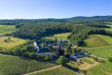 Blick aus der Vogelperspektive auf die Weinberge rund um Schloss Vollrads nahe Oestrich-Winkel /Deutschland im Rheingau