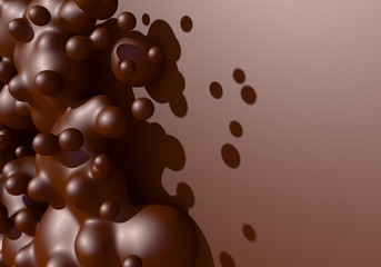 Abstract background with melted chocolate or cocoa drops boiling. 3D illustration