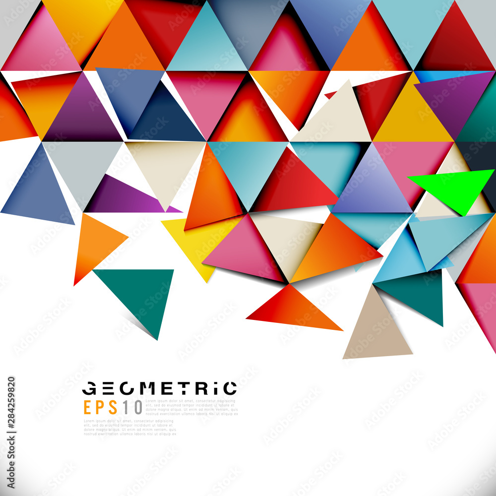 Aufkleber geometric colorful triangle mosaic and separate pattern element on white. modern overlapping triangl