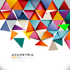 Geometric colorful triangle mosaic and separate pattern element on white. Modern overlapping triangles. Business or tech presentation, vector illustration