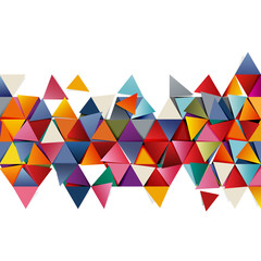 Geometric colorful triangle mosaic and separate pattern element on white. Modern overlapping triangles. Business or tech presentation, vector illustration