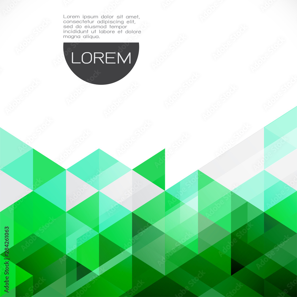 Poster abstract colorful green transparency and overlapping triangle background with white space on top pos