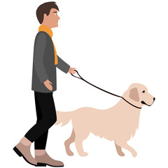 man walks with retriever flat style